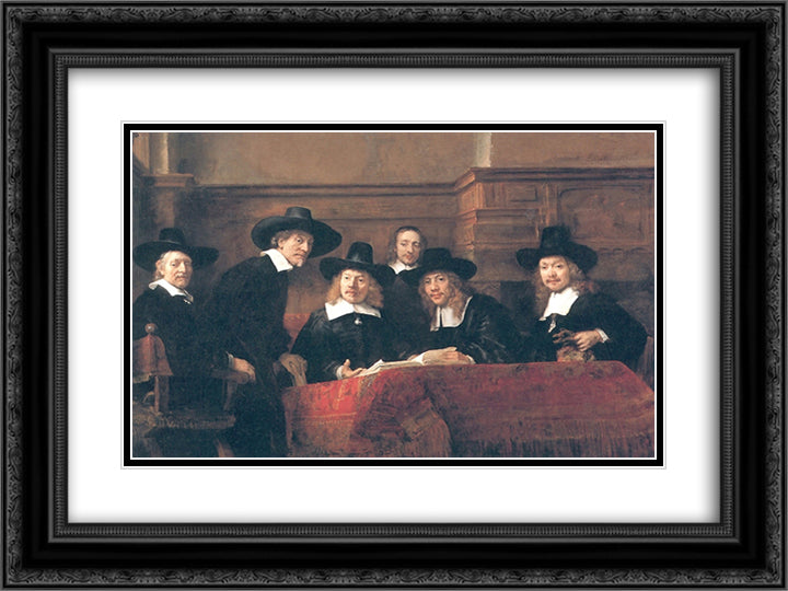 The Syndics 24x18 Black Ornate Wood Framed Art Print Poster with Double Matting by Rembrandt