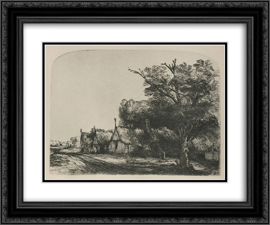 The Three Cottages 24x20 Black Ornate Wood Framed Art Print Poster with Double Matting by Rembrandt