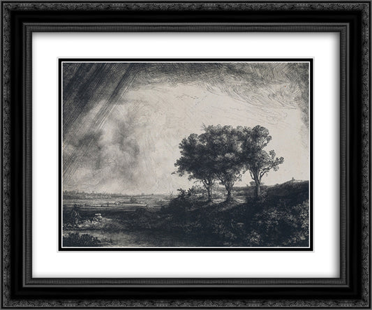 The Three Trees 24x20 Black Ornate Wood Framed Art Print Poster with Double Matting by Rembrandt