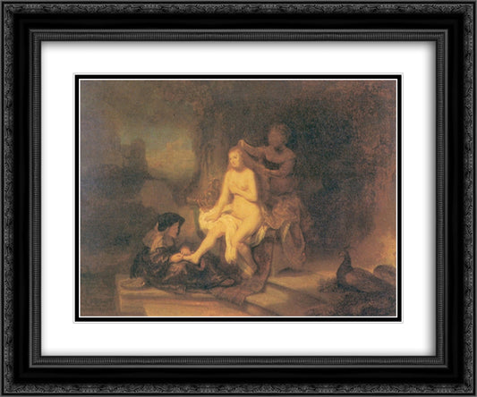 The Toilet of Bathsheba 24x20 Black Ornate Wood Framed Art Print Poster with Double Matting by Rembrandt