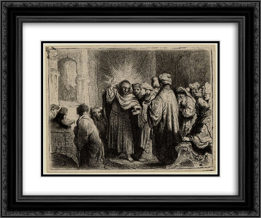 The tribute money 24x20 Black Ornate Wood Framed Art Print Poster with Double Matting by Rembrandt