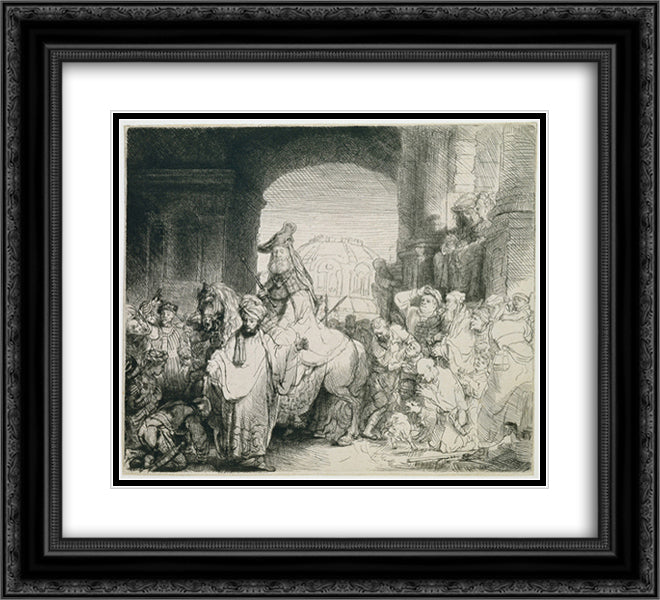 The triumph of Mordechai 22x20 Black Ornate Wood Framed Art Print Poster with Double Matting by Rembrandt