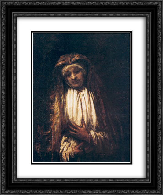 The Virgin of Sorrow 20x24 Black Ornate Wood Framed Art Print Poster with Double Matting by Rembrandt