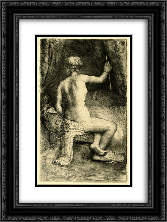 The Woman with the Arrow 18x24 Black Ornate Wood Framed Art Print Poster with Double Matting by Rembrandt