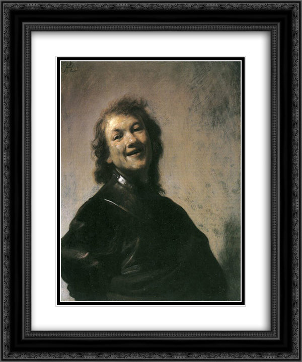 The Young Rembrandt as Democritus the Laughing Philosopher 20x24 Black Ornate Wood Framed Art Print Poster with Double Matting by Rembrandt