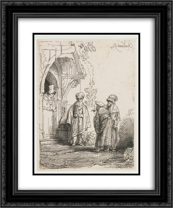 Three oriental figures (Jacob and Laban) 20x24 Black Ornate Wood Framed Art Print Poster with Double Matting by Rembrandt