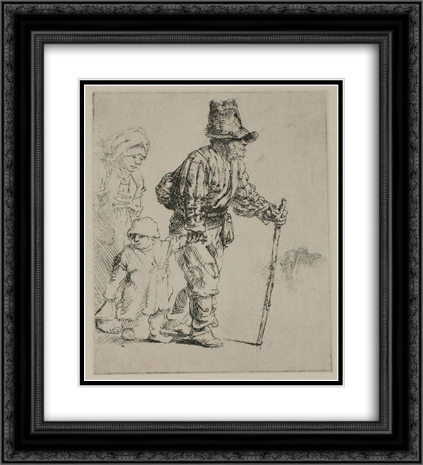 Three Peasants Travelling 20x22 Black Ornate Wood Framed Art Print Poster with Double Matting by Rembrandt