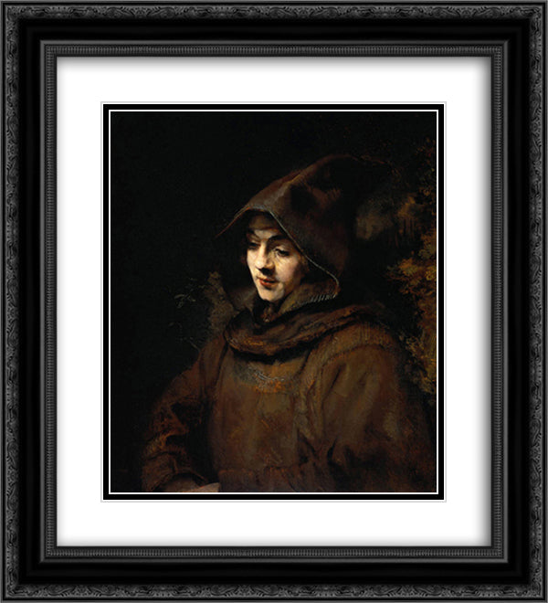 Titus van Rijn in a Monk`s Habit 20x22 Black Ornate Wood Framed Art Print Poster with Double Matting by Rembrandt