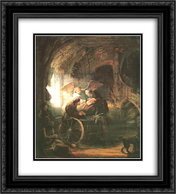 Tobias Cured With His Son 20x22 Black Ornate Wood Framed Art Print Poster with Double Matting by Rembrandt