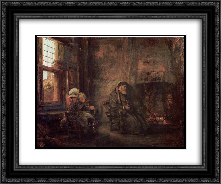 Tobit and Anna 24x20 Black Ornate Wood Framed Art Print Poster with Double Matting by Rembrandt