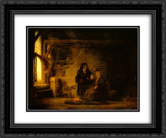 Tobit and Anna with a Goat 24x20 Black Ornate Wood Framed Art Print Poster with Double Matting by Rembrandt