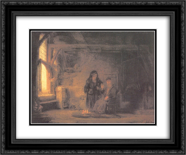 Tobit and Anna with the Kid 24x20 Black Ornate Wood Framed Art Print Poster with Double Matting by Rembrandt