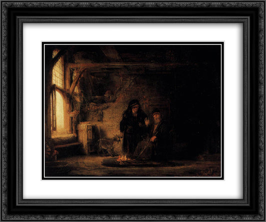 Tobit's Wife with the Goat 24x20 Black Ornate Wood Framed Art Print Poster with Double Matting by Rembrandt