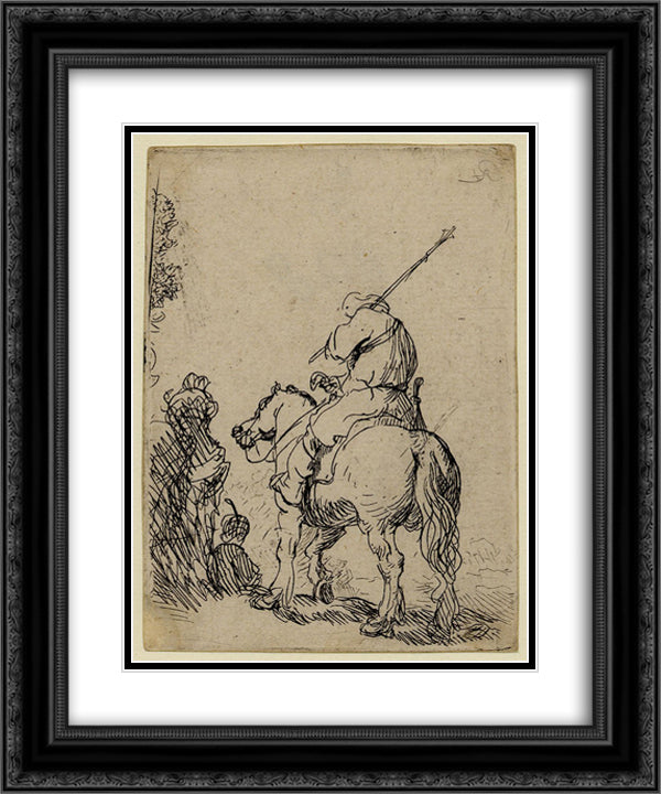 Turbaned soldier on horseback 20x24 Black Ornate Wood Framed Art Print Poster with Double Matting by Rembrandt