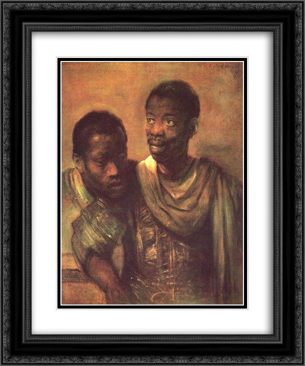 Two Negroes 20x24 Black Ornate Wood Framed Art Print Poster with Double Matting by Rembrandt