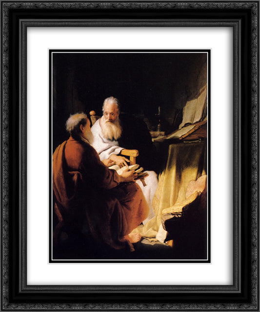 Two Old Men Disputing 20x24 Black Ornate Wood Framed Art Print Poster with Double Matting by Rembrandt