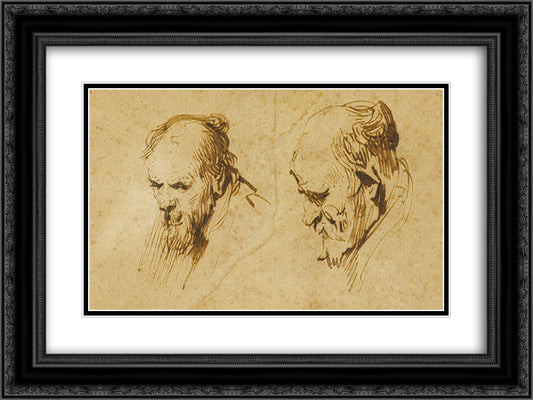 Two Studies of the Head of an Old Man 24x18 Black Ornate Wood Framed Art Print Poster with Double Matting by Rembrandt