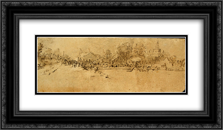 View of Diemen 24x14 Black Ornate Wood Framed Art Print Poster with Double Matting by Rembrandt