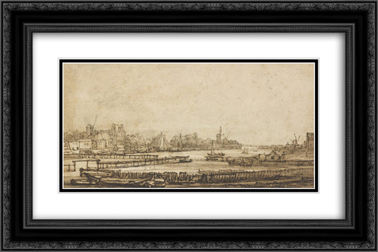 View over the Amstel from the Rampart 24x16 Black Ornate Wood Framed Art Print Poster with Double Matting by Rembrandt