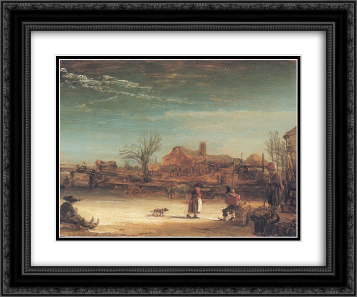 Winter Landscape 24x20 Black Ornate Wood Framed Art Print Poster with Double Matting by Rembrandt