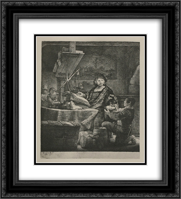 Wittenboogaert, The Gold Weigher 20x22 Black Ornate Wood Framed Art Print Poster with Double Matting by Rembrandt