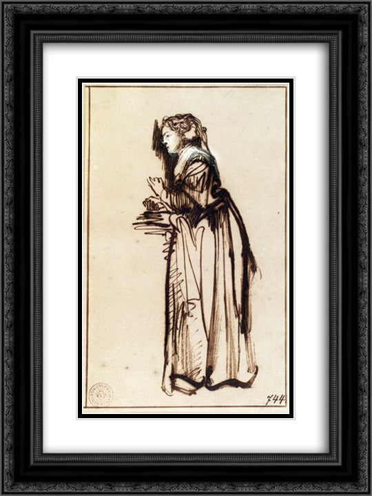 Woman Standing with Raised Hands 18x24 Black Ornate Wood Framed Art Print Poster with Double Matting by Rembrandt