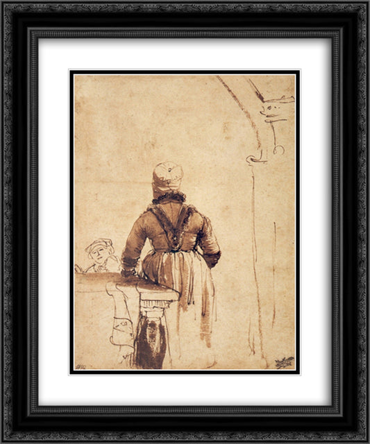 Woman Wearing a Costume of Northern Holland 20x24 Black Ornate Wood Framed Art Print Poster with Double Matting by Rembrandt