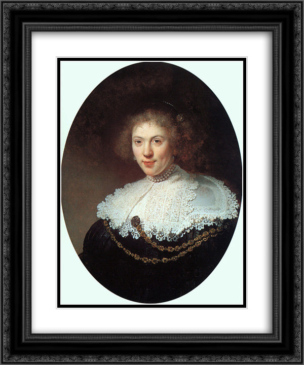 Woman Wearing a Gold Chain 20x24 Black Ornate Wood Framed Art Print Poster with Double Matting by Rembrandt