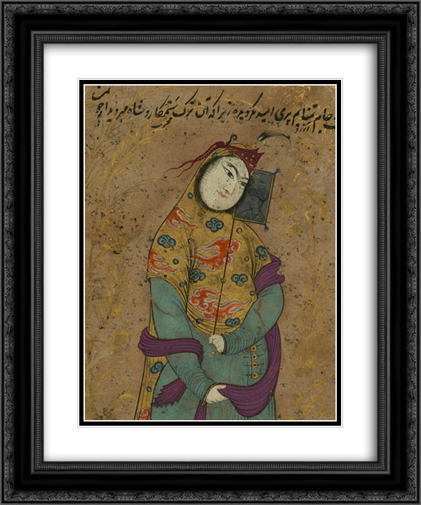 A Lady with a Fan (detail) 20x24 Black Ornate Wood Framed Art Print Poster with Double Matting by Abbasi, Reza