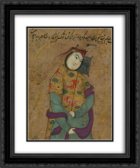 A Lady with a Fan (detail) 20x24 Black Ornate Wood Framed Art Print Poster with Double Matting by Abbasi, Reza