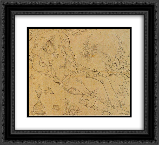 Reclining woman 22x20 Black Ornate Wood Framed Art Print Poster with Double Matting by Abbasi, Reza