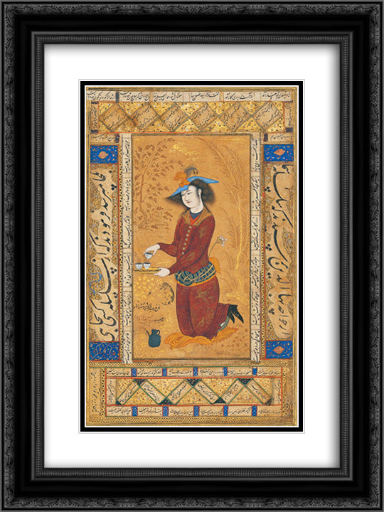 Saki 18x24 Black Ornate Wood Framed Art Print Poster with Double Matting by Abbasi, Reza