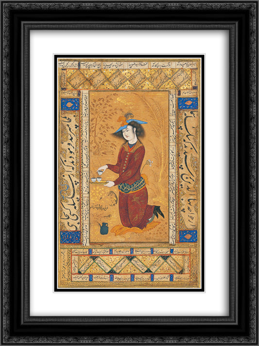 Saki 18x24 Black Ornate Wood Framed Art Print Poster with Double Matting by Abbasi, Reza