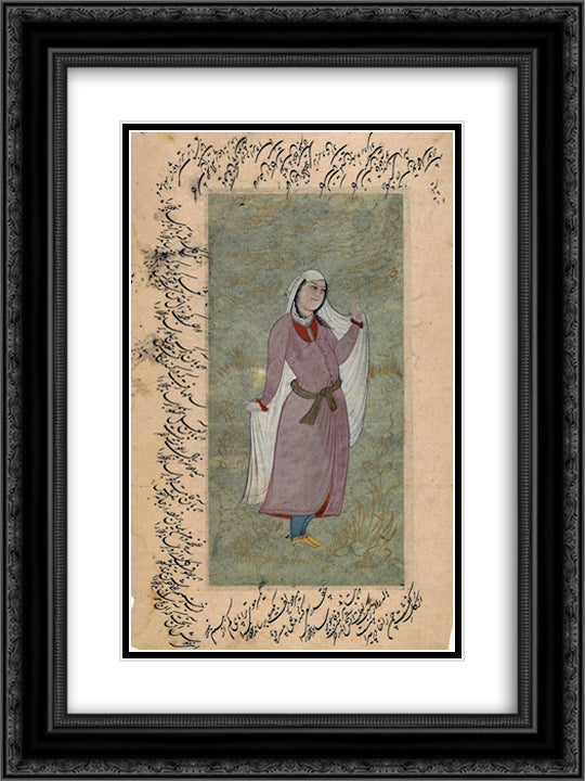 Young woman in a white wrap 18x24 Black Ornate Wood Framed Art Print Poster with Double Matting by Abbasi, Reza