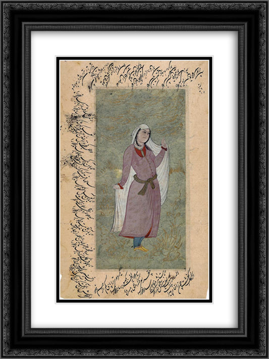 Young woman in a white wrap 18x24 Black Ornate Wood Framed Art Print Poster with Double Matting by Abbasi, Reza