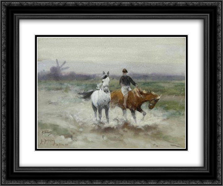 A horseback ride 24x20 Black Ornate Wood Framed Art Print Poster with Double Matting by Friese, Richard