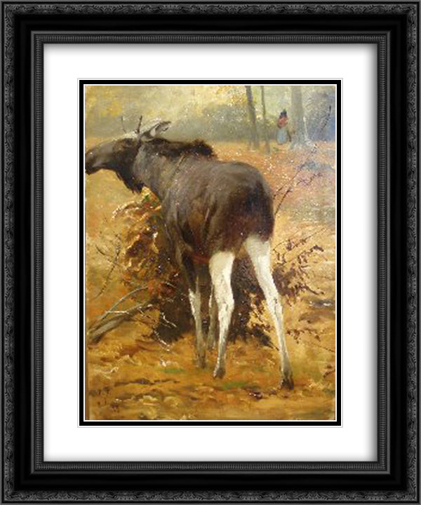 Browsing Moose 20x24 Black Ornate Wood Framed Art Print Poster with Double Matting by Friese, Richard