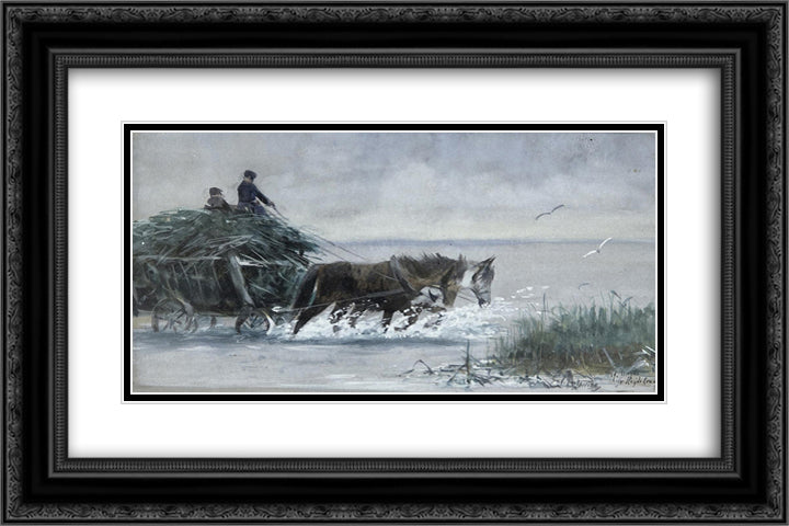 Reed harvest 24x16 Black Ornate Wood Framed Art Print Poster with Double Matting by Friese, Richard