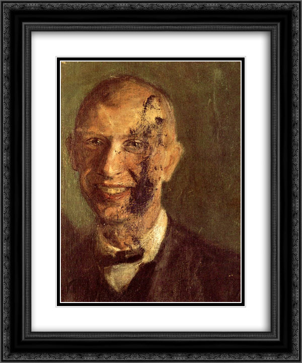 Fragment of a smiling self-portrait at full length, detail 20x24 Black Ornate Wood Framed Art Print Poster with Double Matting by Gerstl, Richard