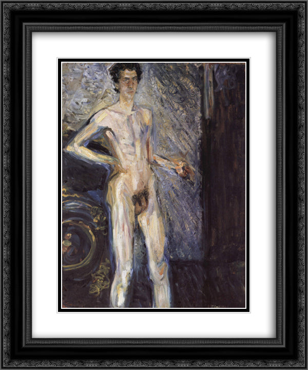 Self Portrait (Nude in a full figure) 20x24 Black Ornate Wood Framed Art Print Poster with Double Matting by Gerstl, Richard