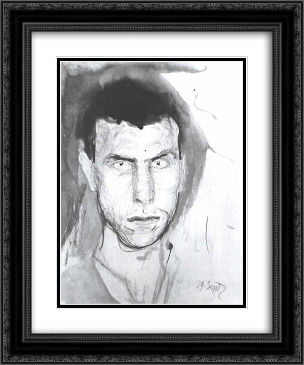 Self-Portrait 20x24 Black Ornate Wood Framed Art Print Poster with Double Matting by Gerstl, Richard