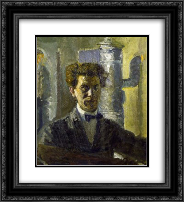 Self-Portrait in Front of the Stove 20x22 Black Ornate Wood Framed Art Print Poster with Double Matting by Gerstl, Richard