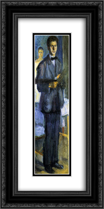 Self-Portrait with Palette 12x24 Black Ornate Wood Framed Art Print Poster with Double Matting by Gerstl, Richard