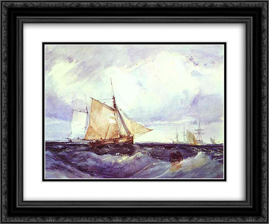 A Cutter and other Ships in a Strong Breeze 24x20 Black Ornate Wood Framed Art Print Poster with Double Matting by Bonington, Richard Parkes