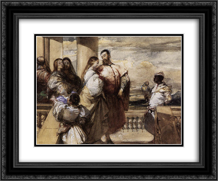 A Venetian Scene 24x20 Black Ornate Wood Framed Art Print Poster with Double Matting by Bonington, Richard Parkes