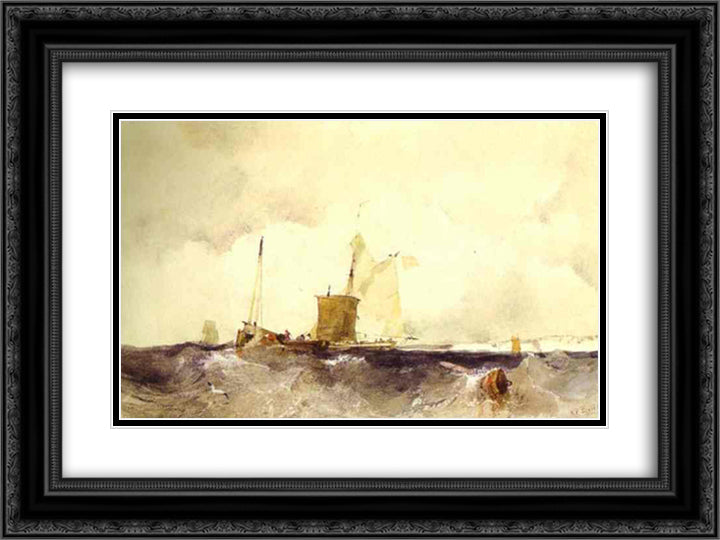 At the English Coast 24x18 Black Ornate Wood Framed Art Print Poster with Double Matting by Bonington, Richard Parkes