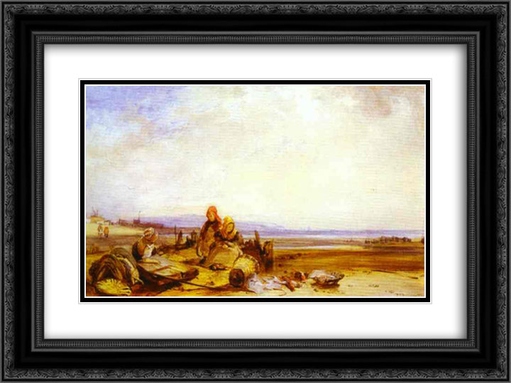 Beach in Normandy 24x18 Black Ornate Wood Framed Art Print Poster with Double Matting by Bonington, Richard Parkes