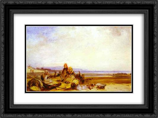 Beach in Normandy 24x18 Black Ornate Wood Framed Art Print Poster with Double Matting by Bonington, Richard Parkes