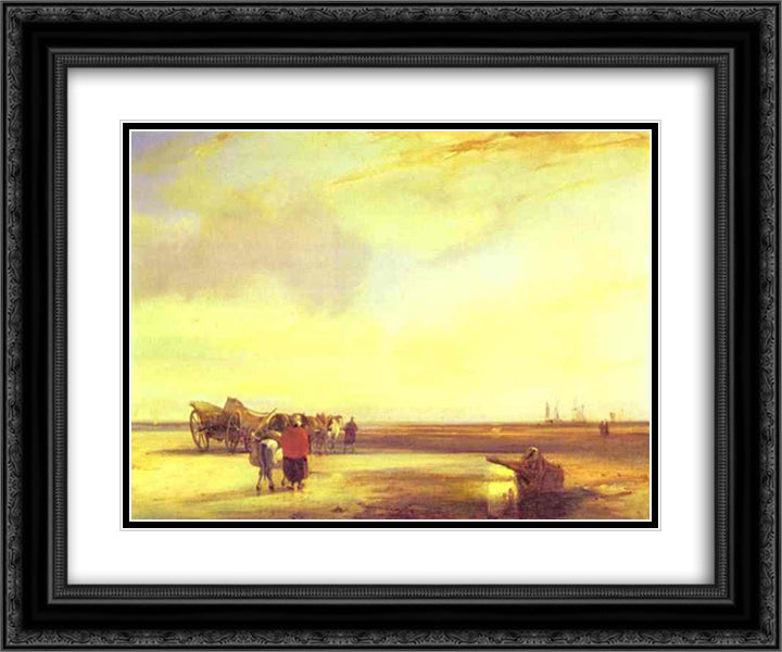 Boulogne Sands 24x20 Black Ornate Wood Framed Art Print Poster with Double Matting by Bonington, Richard Parkes