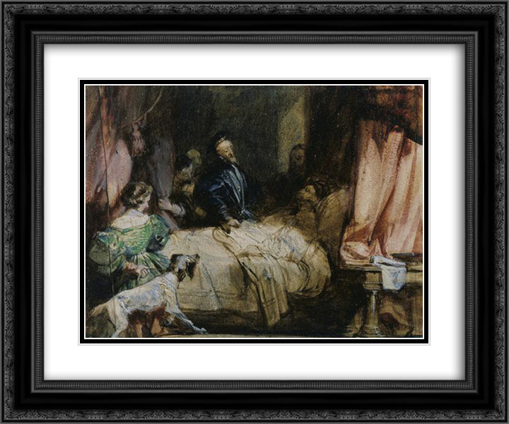 Charles V visits Francis I after the Battle of Pavia 24x20 Black Ornate Wood Framed Art Print Poster with Double Matting by Bonington, Richard Parkes